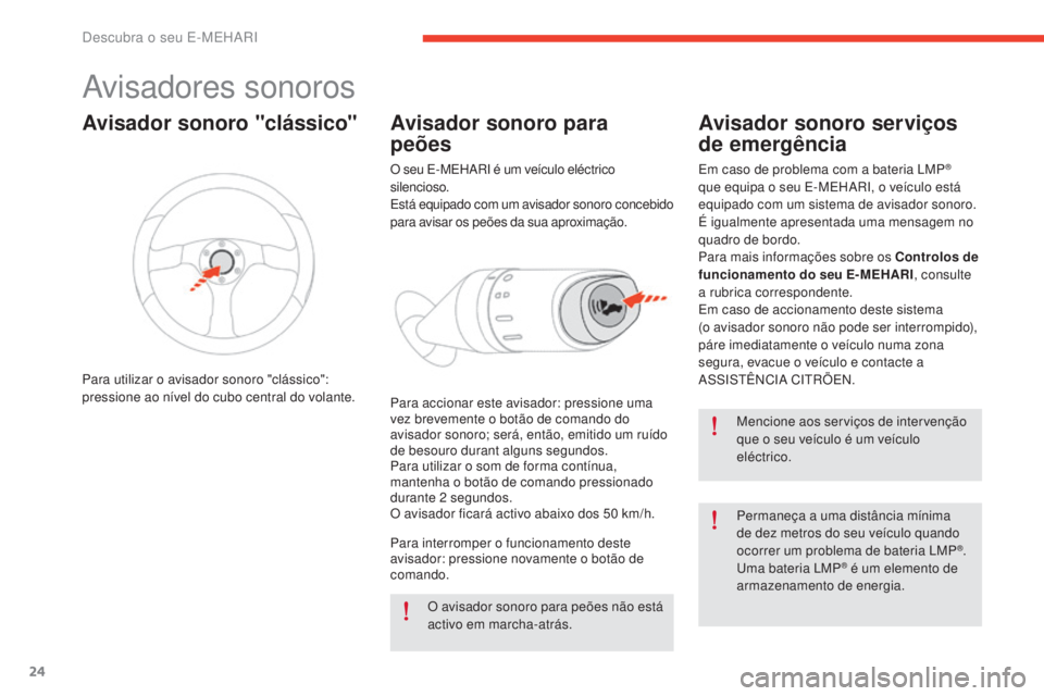 CITROEN E-MEHARI 2017 Manual do condutor (in Portuguese) 24
e-mehari_pt_Chap01_faite-connaissance_ed03-2016
Avisadores sonoros
Mencione aos serviços de intervenção
que o seu veículo é um veículo
eléctrico.
Permaneça a uma distância mínima
de de CITROEN E-MEHARI 2017 Manual do condutor (in Portuguese) 24
e-mehari_pt_Chap01_faite-connaissance_ed03-2016
Avisadores sonoros
Mencione aos serviços de intervenção
que o seu veículo é um veículo
eléctrico.
Permaneça a uma distância mínima
de de