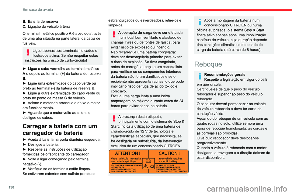 CITROEN JUMPER 2020 Manual do condutor (in Portuguese) 130
Em caso de avaria
Rebocar o veículo
A argola de reboque amovível está situada
na caixa de ferramentas debaixo do banco do
passageiro dianteiro.
► Desencaixe a tampa com uma ferramenta
pla CITROEN JUMPER 2020 Manual do condutor (in Portuguese) 130
Em caso de avaria
Rebocar o veículo
A argola de reboque amovível está situada
na caixa de ferramentas debaixo do banco do
passageiro dianteiro.
► Desencaixe a tampa com uma ferramenta
pla