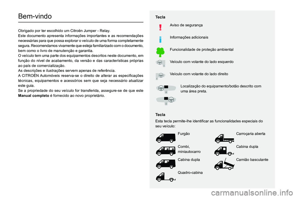 CITROEN JUMPER 2020 Manual do condutor (in Portuguese)
Bem-vindo
Obrigado por ter escolhido um Citro CITROEN JUMPER 2020 Manual do condutor (in Portuguese)
Bem-vindo
Obrigado por ter escolhido um Citro