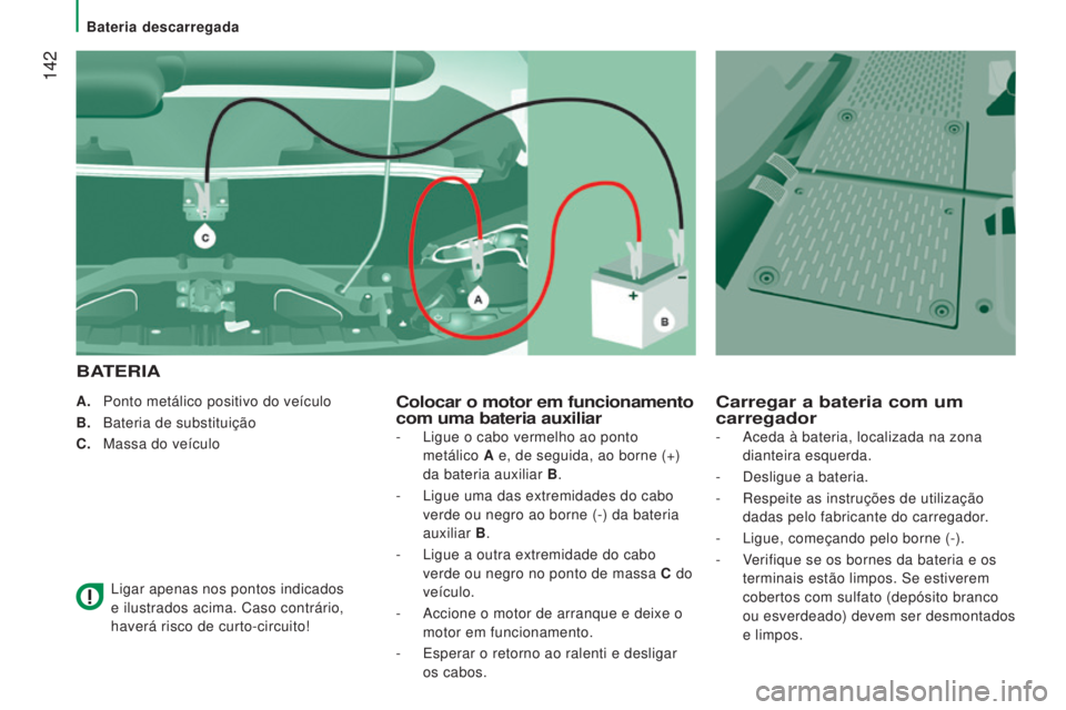 CITROEN JUMPER 2016 Manual do condutor (in Portuguese) 142
jumper_pt_Chap08_Aide-Rapide_ed01-2015
A. Ponto metálico positivo do veículo
B.
Bateria de substituição
C.
Massa do veículo
Ligar apenas nos pontos indicados
e ilustrados acima. Caso CITROEN JUMPER 2016 Manual do condutor (in Portuguese) 142
jumper_pt_Chap08_Aide-Rapide_ed01-2015
A. Ponto metálico positivo do veículo
B.
Bateria de substituição
C.
Massa do veículo
Ligar apenas nos pontos indicados
e ilustrados acima. Caso