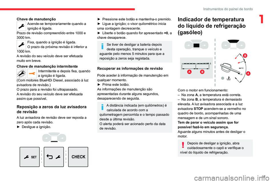 CITROEN JUMPER SPACETOURER 2021  Manual do condutor (in Portuguese) 19
Instrumentos do painel de bordo
1Chave de manutençãoAcende-se temporariamente quando a ignição é ligada.
Prazo de revisão compreendido entre 1000 e 
3000 km.
Fixa, quando a ignição é ligad