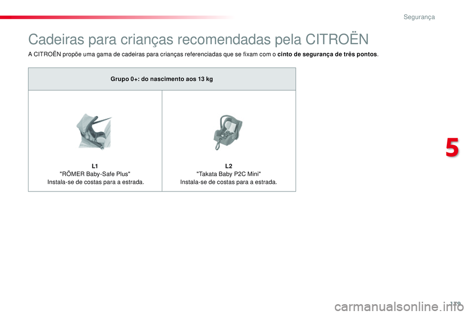 CITROEN JUMPER SPACETOURER 2017 Manual do condutor (in Portuguese) 179
Spacetourer-VP_pt_Chap05_securite_ed01-2016
Cadeiras para crianças recomendadas pela CITROËN
A CITROËN propõe uma gama de cadeiras para crianças referenciadas que se fixam com o cinto de segu CITROEN JUMPER SPACETOURER 2017 Manual do condutor (in Portuguese) 179
Spacetourer-VP_pt_Chap05_securite_ed01-2016
Cadeiras para crianças recomendadas pela CITROËN
A CITROËN propõe uma gama de cadeiras para crianças referenciadas que se fixam com o cinto de segu