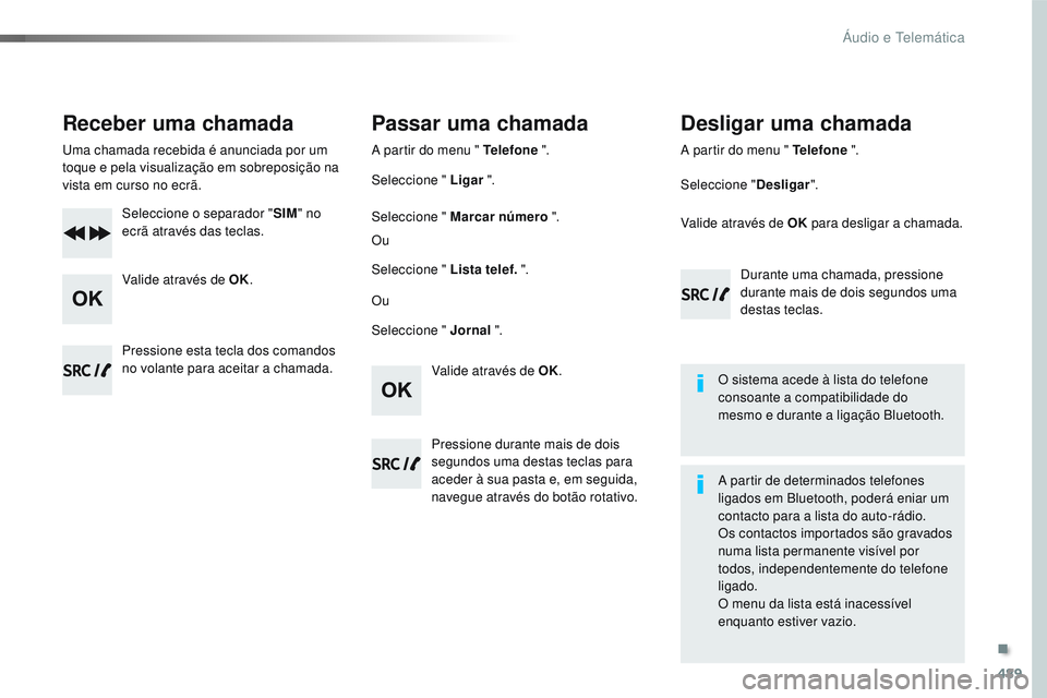 CITROEN JUMPER SPACETOURER 2017 Manual do condutor (in Portuguese) 489
Spacetourer-VP_pt_Chap10d_RD6_ed01-2016
Receber uma chamada
Uma chamada recebida é anunciada por um
toque e pela visualização em sobreposição na
vista em curso no ecrã.Seleccione o separad CITROEN JUMPER SPACETOURER 2017 Manual do condutor (in Portuguese) 489
Spacetourer-VP_pt_Chap10d_RD6_ed01-2016
Receber uma chamada
Uma chamada recebida é anunciada por um
toque e pela visualização em sobreposição na
vista em curso no ecrã.Seleccione o separad