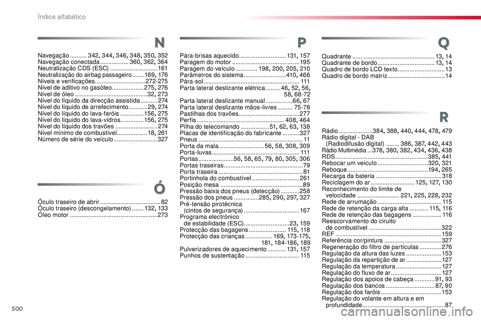 CITROEN JUMPER SPACETOURER 2017 Manual do condutor (in Portuguese) 500
Spacetourer-VP_pt_Chap11_index-alpha_ed01-2016
Quadrante ................................................. 13, 14
Quadrante de bordo .................................. 13, 14
Quadro de bordo LCD CITROEN JUMPER SPACETOURER 2017 Manual do condutor (in Portuguese) 500
Spacetourer-VP_pt_Chap11_index-alpha_ed01-2016
Quadrante ................................................. 13, 14
Quadrante de bordo .................................. 13, 14
Quadro de bordo LCD