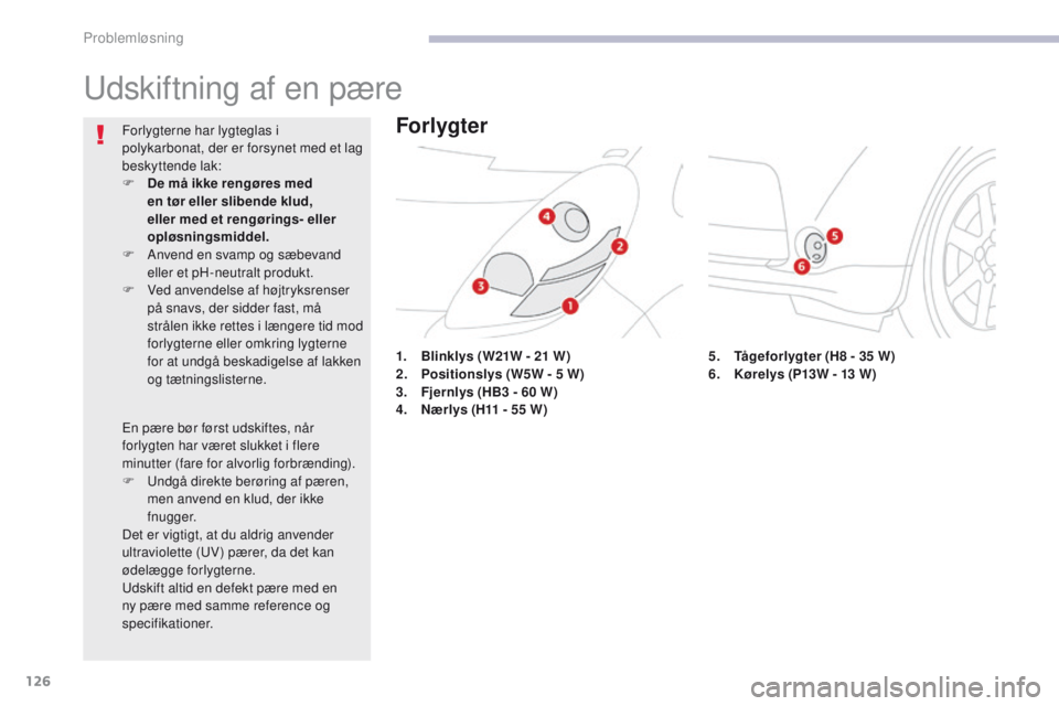 CITROEN C-ZERO 2017 InstruktionsbØger (in Danish) 126
C-Zero_da_Chap08_en-cas-de-panne_ed01-2016
Udskiftning af en pære
1. Blinklys (W21W - 21 W)
2. P ositionslys (W5W - 5 W)
3.
F
jernlys (HB3 - 60 W)
4.
N
ærlys (H11 - 55 W)
Forlygt CITROEN C-ZERO 2017 InstruktionsbØger (in Danish) 126
C-Zero_da_Chap08_en-cas-de-panne_ed01-2016
Udskiftning af en pære
1. Blinklys (W21W - 21 W)
2. P ositionslys (W5W - 5 W)
3.
F
jernlys (HB3 - 60 W)
4.
N
ærlys (H11 - 55 W)
Forlygt