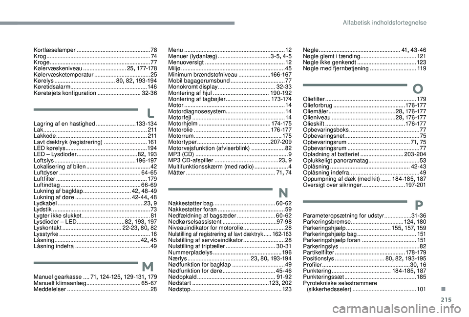 CITROEN C3 AIRCROSS 2019 InstruktionsbØger (in Danish) 215
Kortlæselamper .............................................. 78
Krog ................................................................. 74
Kroge
................
.............................. CITROEN C3 AIRCROSS 2019 InstruktionsbØger (in Danish) 215
Kortlæselamper .............................................. 78
Krog ................................................................. 74
Kroge
................
..............................