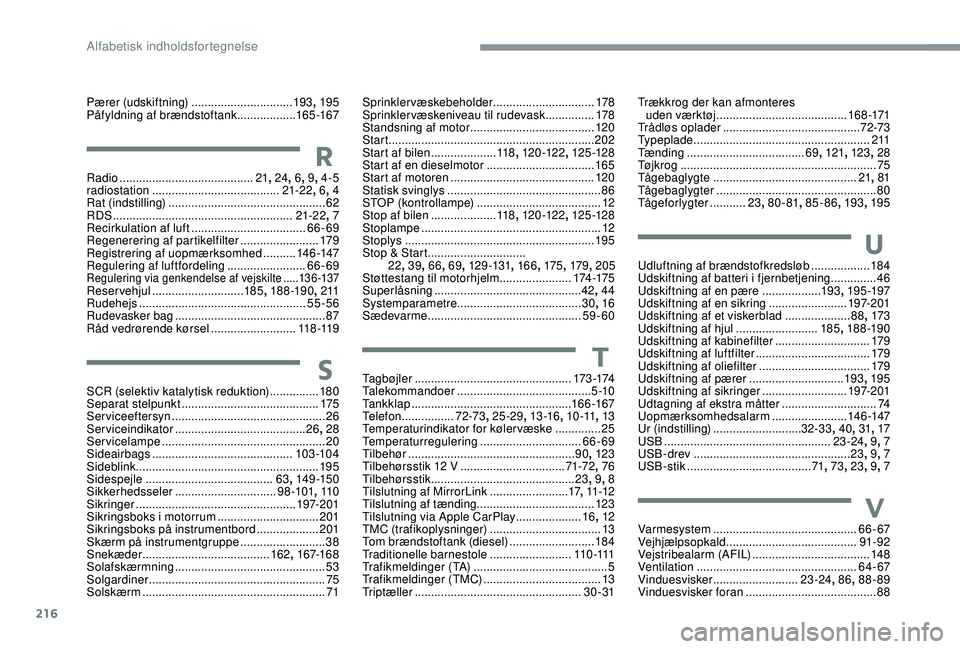 CITROEN C3 AIRCROSS 2019 InstruktionsbØger (in Danish) 216
Pærer (udskiftning) ...............................193, 195
Påfyldning af brændstoftank ..................165 -167
RRadio ......................................... 21, 24 , 6, 9, 4-5
radiostat CITROEN C3 AIRCROSS 2019 InstruktionsbØger (in Danish) 216
Pærer (udskiftning) ...............................193, 195
Påfyldning af brændstoftank ..................165 -167
RRadio ......................................... 21, 24 , 6, 9, 4-5
radiostat