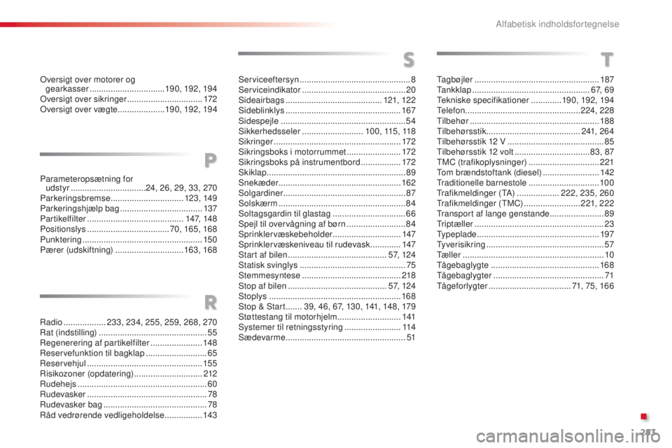 CITROEN C3 PICASSO 2015  InstruktionsbØger (in Danish) 283
C3Picasso_da_Chap15_index-alpha_ed01-2014
oversigt over motorer og gearkasser  ................................ 19 0, 192, 19 4
ov

ersigt over sikringer
 
 ................................172
ov
