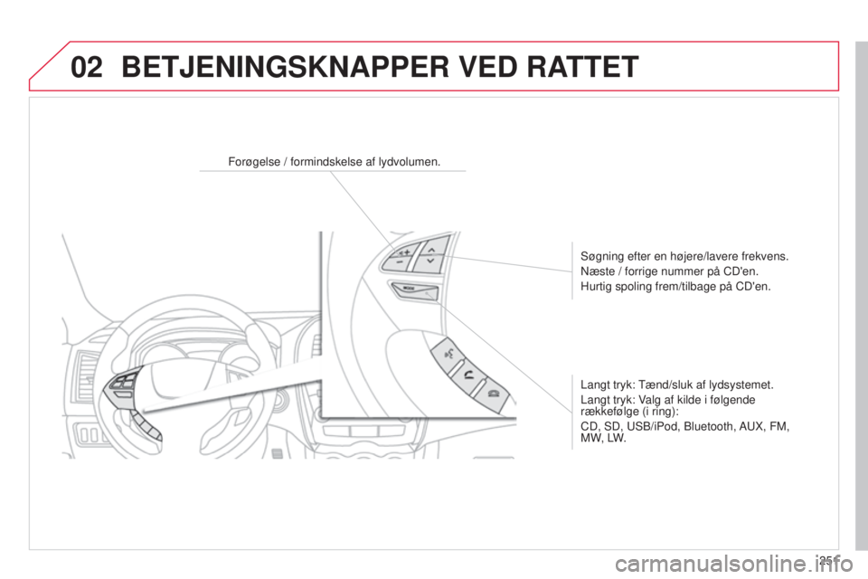 CITROEN C4 AIRCROSS 2016 InstruktionsbØger (in Danish) 02
251
C4-Aircross_da_Chap10b_Mitsu6_ed01-2014
Forøgelse / formindskelse af lydvolumen.
s
øgning efter en højere/lavere frekvens.
n
æste / forrige nummer på CD'en.
Hurtig spoling frem/tilbag CITROEN C4 AIRCROSS 2016 InstruktionsbØger (in Danish) 02
251
C4-Aircross_da_Chap10b_Mitsu6_ed01-2014
Forøgelse / formindskelse af lydvolumen.
s
øgning efter en højere/lavere frekvens.
n
æste / forrige nummer på CD'en.
Hurtig spoling frem/tilbag