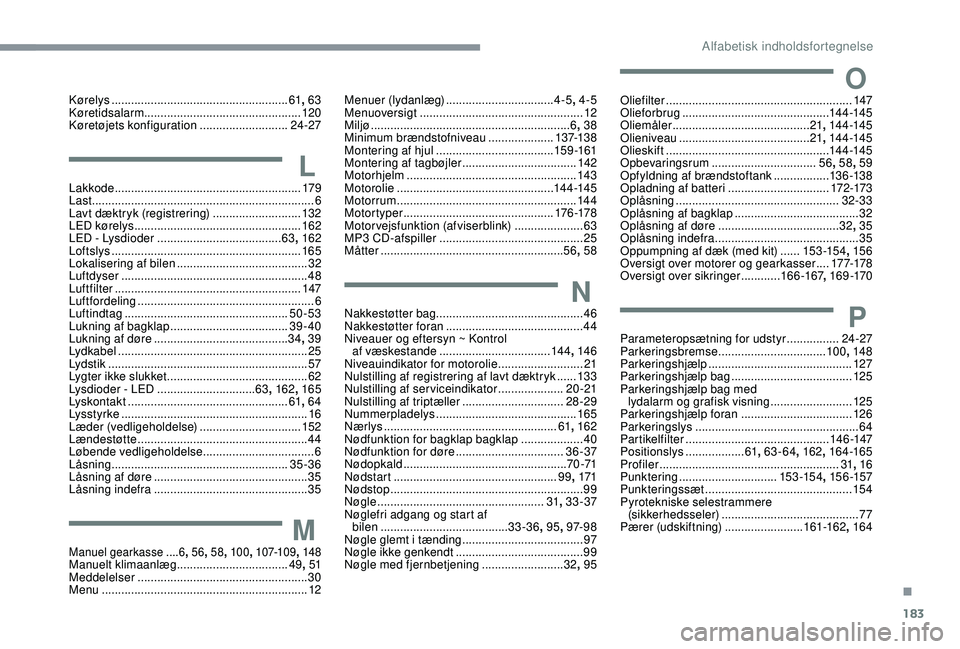 CITROEN C4 CACTUS 2019 InstruktionsbØger (in Danish) 183
Kørelys ...................................................... 61, 63
Køretidsalarm ................................................ 120
Køretøjets konfiguration
........................... CITROEN C4 CACTUS 2019 InstruktionsbØger (in Danish) 183
Kørelys ...................................................... 61, 63
Køretidsalarm ................................................ 120
Køretøjets konfiguration
...........................