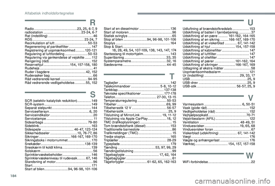 CITROEN C4 CACTUS 2019  InstruktionsbØger (in Danish) 184
RRadio .............................................. 23, 25 , 6 -7 , 9
radiostation ........................................ 2
3 -24, 6 -7
Rat (indstilling)
 .....................................