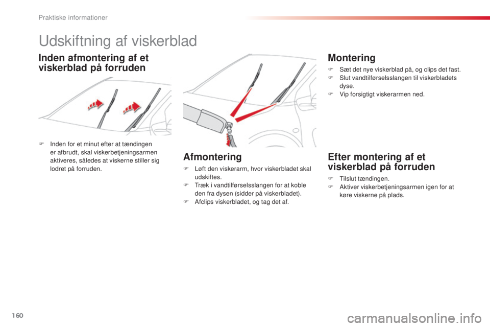 CITROEN C4 CACTUS 2016 InstruktionsbØger (in Danish) 160
C4-cactus_da_Chap07_info-pratiques_ed01-2015
Udskiftning af viskerblad
F Inden for et minut efter at tændingen er afbrudt, skal viskerbetjeningsarmen
aktiveres, således at viskerne stiller sig CITROEN C4 CACTUS 2016 InstruktionsbØger (in Danish) 160
C4-cactus_da_Chap07_info-pratiques_ed01-2015
Udskiftning af viskerblad
F Inden for et minut efter at tændingen er afbrudt, skal viskerbetjeningsarmen
aktiveres, således at viskerne stiller sig