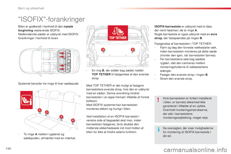 CITROEN C4 CACTUS 2015  InstruktionsbØger (in Danish) 150
C4-cactus_da_Chap08_securite-enfants_ed02-2014
bilen er godkendt i henhold til den nyeste 
lovgivning vedrørende Is
oFI X.
ne

dennævnte sæder er udstyret med I
s
 o
F
 IX-
forankringer i henho