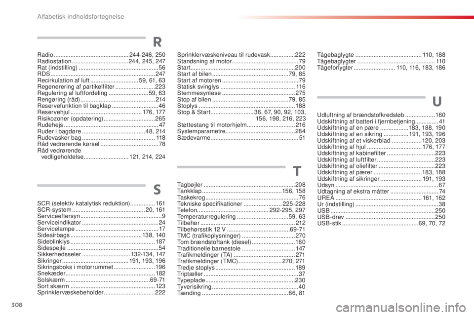 CITROEN C4 CACTUS 2015  InstruktionsbØger (in Danish) 308
C4-cactus_da_Chap13_index-alpha_ed02-2014
sCr (selektiv katalytisk reduktion) ...............161sCr
-system ............................... .............20, 161
se

rviceeftersyn
 
 ..............