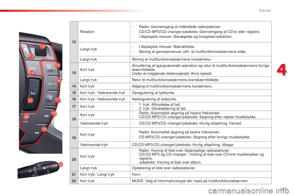 CITROEN C5 2015 InstruktionsbØger (in Danish) 127
C5_da_Chap04_conduite_ed01-2014
12
rot
ation
-
r adio: g
en
nemgang af indkodede radiostationer.
-
C
D/CD MP3/CD-changer/jukeboks: g
en
nemgang af CD'er eller registre.
-
I d
ispla CITROEN C5 2015 InstruktionsbØger (in Danish) 127
C5_da_Chap04_conduite_ed01-2014
12
rot
ation
-
r adio: g
en
nemgang af indkodede radiostationer.
-
C
D/CD MP3/CD-changer/jukeboks: g
en
nemgang af CD'er eller registre.
-
I d
ispla