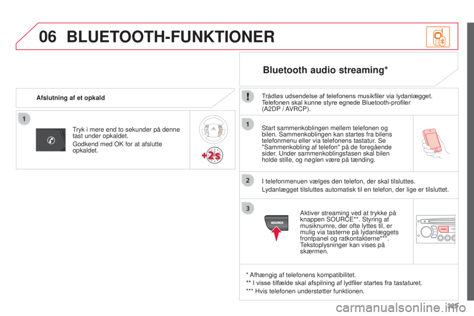 CITROEN C5 2015 InstruktionsbØger (in Danish) 06
325
C5_da_Chap11c_rD45_ed01_2014
start sammenkoblingen mellem telefonen og
bilen. s ammenkoblingen kan startes fra bilens
telefonmenu eller via telefonens tastatur.
s e
"
s ammenkobling af CITROEN C5 2015 InstruktionsbØger (in Danish) 06
325
C5_da_Chap11c_rD45_ed01_2014
start sammenkoblingen mellem telefonen og
bilen. s ammenkoblingen kan startes fra bilens
telefonmenu eller via telefonens tastatur.
s e
"
s ammenkobling af