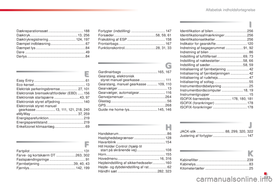 CITROEN C5 2015  InstruktionsbØger (in Danish) 333
C5_da_Chap12_index-alpha_ed01-2014
Forlygter (indstilling) ................................... 147
Forsæder ........................................... 5
8, 59, 61
Frakobling af E
sP

 
.........