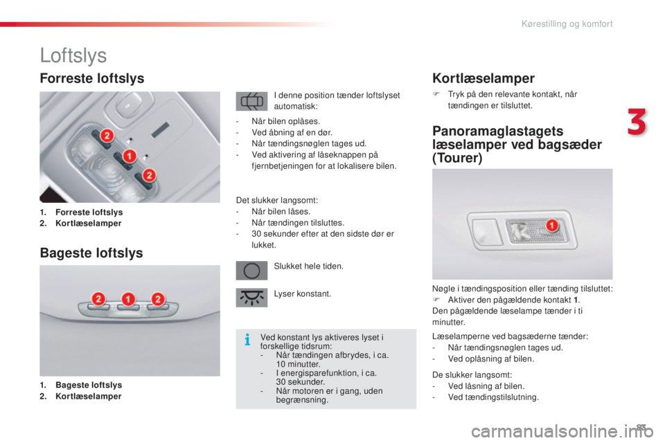 CITROEN C5 2015 InstruktionsbØger (in Danish) 83
C5_da_Chap03_ergo-et-confort_ed01-2014
Kortlæselamper
F tryk på den relevante kontakt, når tændingen er tilsluttet.
Panoramaglastagets
læselamper ved bagsæder
(Tourer)
nøgle i tændingspo CITROEN C5 2015 InstruktionsbØger (in Danish) 83
C5_da_Chap03_ergo-et-confort_ed01-2014
Kortlæselamper
F tryk på den relevante kontakt, når tændingen er tilsluttet.
Panoramaglastagets
læselamper ved bagsæder
(Tourer)
nøgle i tændingspo