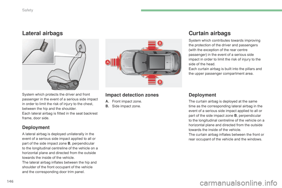 Citroen C4 RHD 2015 2.G Owners Manual 146
Lateral airbags
Deployment
A lateral airbag is deployed unilaterally in the event o f a s erious s ide i mpact a pplied t o a ll o r pa
rt
 o
f
 t
he
 s
ide
 i
mpact
 z Citroen C4 RHD 2015 2.G Owners Manual 146
Lateral airbags
Deployment
A lateral airbag is deployed unilaterally in the event o f a s erious s ide i mpact a pplied t o a ll o r pa
rt
 o
f
 t
he
 s
ide
 i
mpact
 z