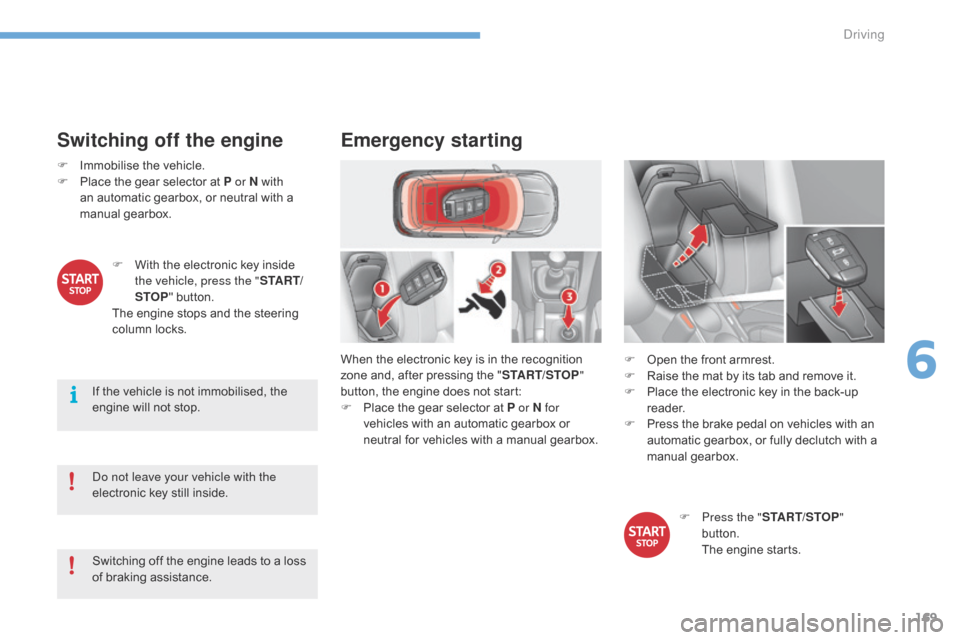Citroen C4 RHD 2015 2.G Owners Manual 169
Switching off the engine
F Immobilise the v ehicle.
F Pl ace t he g ear s elector a t P or N with
an
a
utomatic
g
earbox,
o
r
n
eutral
w
ith
a man
ual
ge
arbox.
Do Citroen C4 RHD 2015 2.G Owners Manual 169
Switching off the engine
F Immobilise the v ehicle.
F Pl ace t he g ear s elector a t P or N with
an
a
utomatic
g
earbox,
o
r
n
eutral
w
ith
a man
ual
ge
arbox.
Do