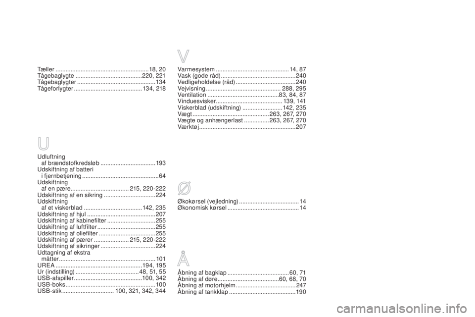 CITROEN DS3 2015 InstruktionsbØger (in Danish) DS3_da_Chap14_index-recherche_ed01-2014
Økokørsel (vejledning) ....................................14
Økonomisk kørsel ........................................... 14
Åbning af bagklap
....... CITROEN DS3 2015 InstruktionsbØger (in Danish) DS3_da_Chap14_index-recherche_ed01-2014
Økokørsel (vejledning) ....................................14
Økonomisk kørsel ........................................... 14
Åbning af bagklap
.......