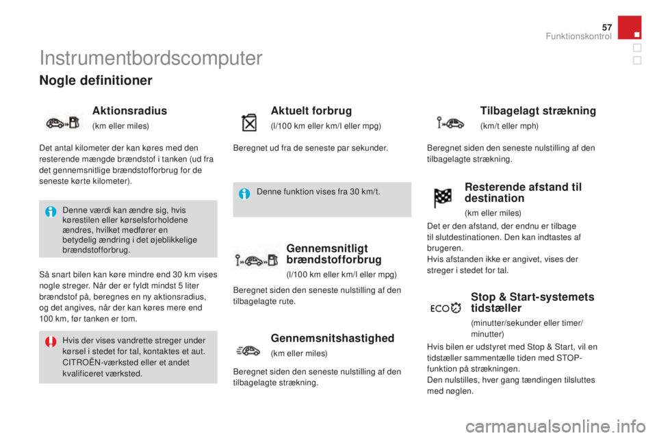 CITROEN DS3 CABRIO 2017 InstruktionsbØger (in Danish) 57
DS3_da_Chap01_controle-de-marche_ed02-2015
Nogle definitioner
Aktionsradius
(km eller miles)
Aktuelt forbrug
(l/100 km eller km/l eller mpg)
Stop & Start-systemets
tidstæller
(minutter/sekunder e CITROEN DS3 CABRIO 2017 InstruktionsbØger (in Danish) 57
DS3_da_Chap01_controle-de-marche_ed02-2015
Nogle definitioner
Aktionsradius
(km eller miles)
Aktuelt forbrug
(l/100 km eller km/l eller mpg)
Stop & Start-systemets
tidstæller
(minutter/sekunder e