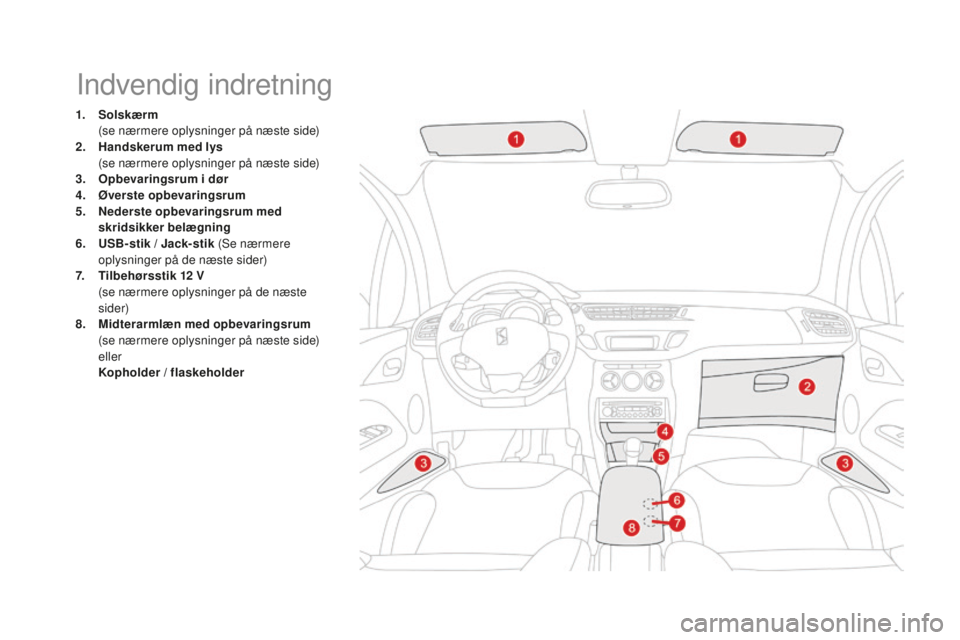 CITROEN DS3 CABRIO 2017 InstruktionsbØger (in Danish) DS3_da_Chap03_confort_ed02-2015
Indvendig indretning
1. Solskærm (s
e nærmere oplysninger på næste side)
2.
Hand
skerum med lys
(s
e nærmere oplysninger på næste side)
3.
Op
bevaringsr CITROEN DS3 CABRIO 2017 InstruktionsbØger (in Danish) DS3_da_Chap03_confort_ed02-2015
Indvendig indretning
1. Solskærm (s
e nærmere oplysninger på næste side)
2.
Hand
skerum med lys
(s
e nærmere oplysninger på næste side)
3.
Op
bevaringsr