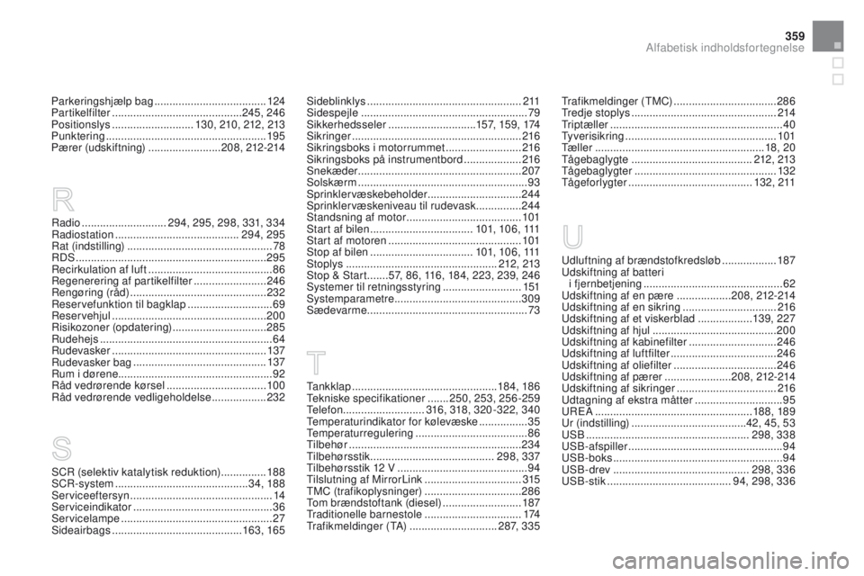 CITROEN DS3 CABRIO 2016  InstruktionsbØger (in Danish) 359
DS3_da_Chap12_index-recherche_ed01-2015
SCR (selektiv katalytisk reduktion) ...............188
SCR-system ............................... .............3 4, 188
Serviceeftersyn
 

.................