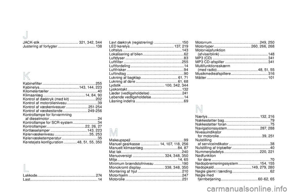 CITROEN DS3 CABRIO 2015 InstruktionsbØger (in Danish) DS3_da_Chap14_index-recherche_ed01-2014
Makeupspejl ....................................................99
Manuel gearkasse ..................14, 107, 118, 256
Manuelt klimaanlæg
................ CITROEN DS3 CABRIO 2015 InstruktionsbØger (in Danish) DS3_da_Chap14_index-recherche_ed01-2014
Makeupspejl ....................................................99
Manuel gearkasse ..................14, 107, 118, 256
Manuelt klimaanlæg
................