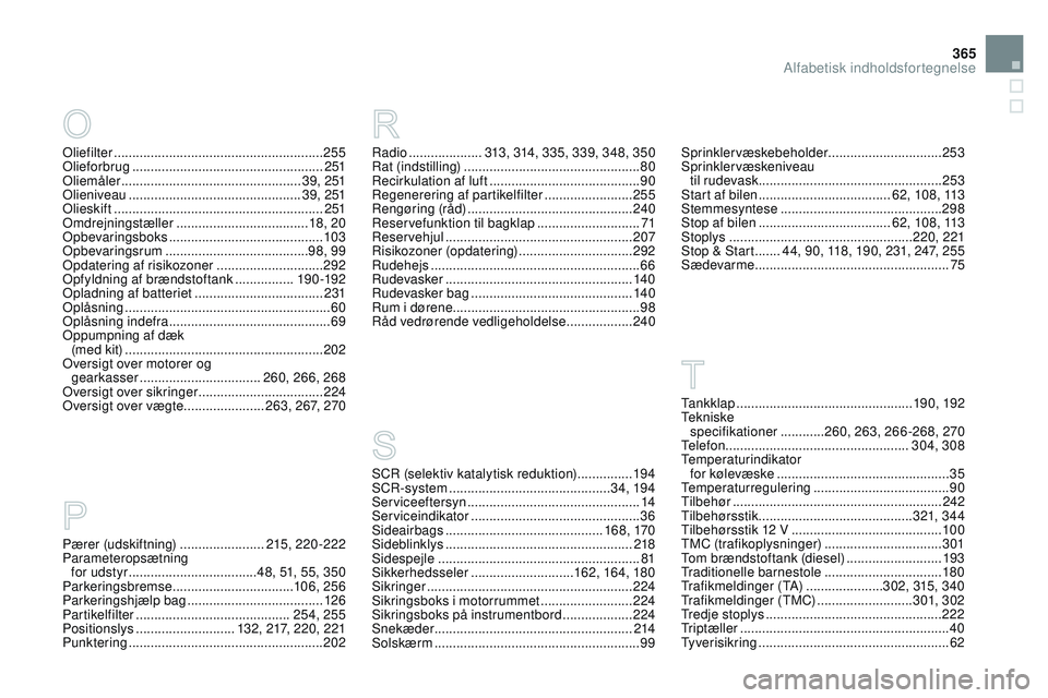 CITROEN DS3 CABRIO 2015 InstruktionsbØger (in Danish) 365
DS3_da_Chap14_index-recherche_ed01-2014
SCr (selektiv katalytisk reduktion) ...............19 4
SCr -system ............................... .............3 4, 19 4
Serviceeftersyn
.............. CITROEN DS3 CABRIO 2015 InstruktionsbØger (in Danish) 365
DS3_da_Chap14_index-recherche_ed01-2014
SCr (selektiv katalytisk reduktion) ...............19 4
SCr -system ............................... .............3 4, 19 4
Serviceeftersyn
..............