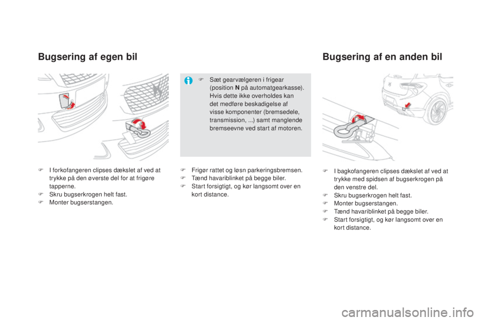 CITROEN DS5 2016 InstruktionsbØger (in Danish) DS5_da_Chap08_info-pratiques_ed02-2015
Bugsering af egen bilBugsering af en anden bil
F I forkofangeren clipses dækslet af ved at
t
rykke på den øverste del for at frigøre
tapperne.
F
Sk
ru bu CITROEN DS5 2016 InstruktionsbØger (in Danish) DS5_da_Chap08_info-pratiques_ed02-2015
Bugsering af egen bilBugsering af en anden bil
F I forkofangeren clipses dækslet af ved at
t
rykke på den øverste del for at frigøre
tapperne.
F
Sk
ru bu