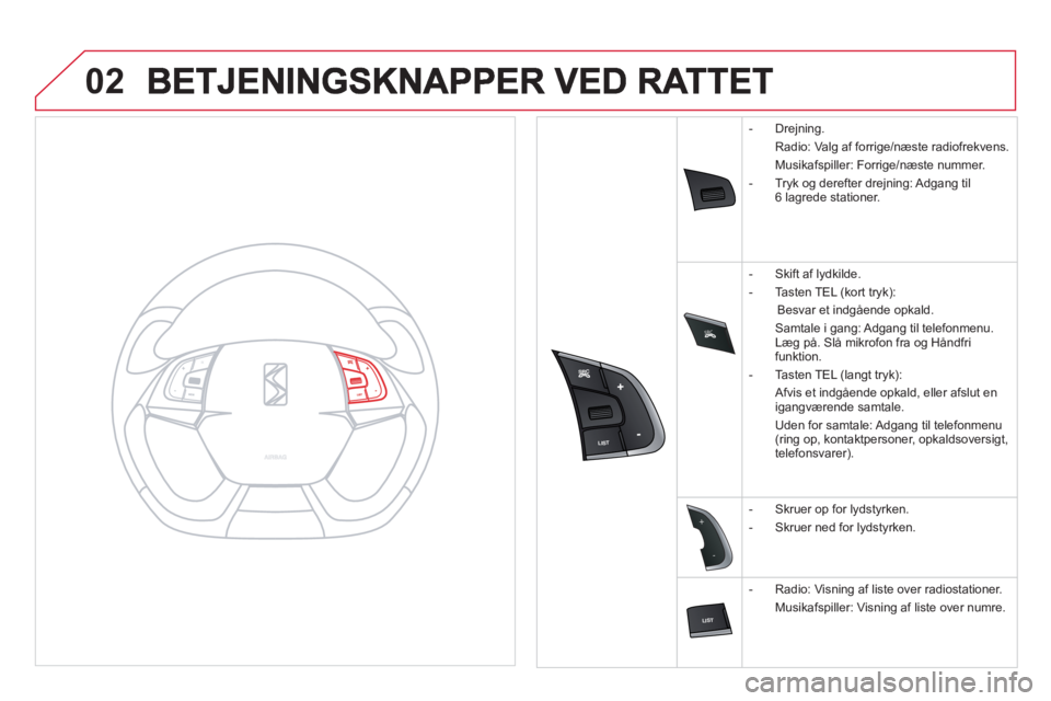 CITROEN DS5 2013 InstruktionsbØger (in Danish) SRC
02
-
+
- Drejning.
Radio: Val
g af forrige/næste radiofrekvens.
Musika
fspiller: Forrige/næste nummer.
- Tr
yk og derefter drejning: Adgan CITROEN DS5 2013 InstruktionsbØger (in Danish) SRC
02
-
+
- Drejning.
Radio: Val
g af forrige/næste radiofrekvens.
Musika
fspiller: Forrige/næste nummer.
- Tr
yk og derefter drejning: Adgan