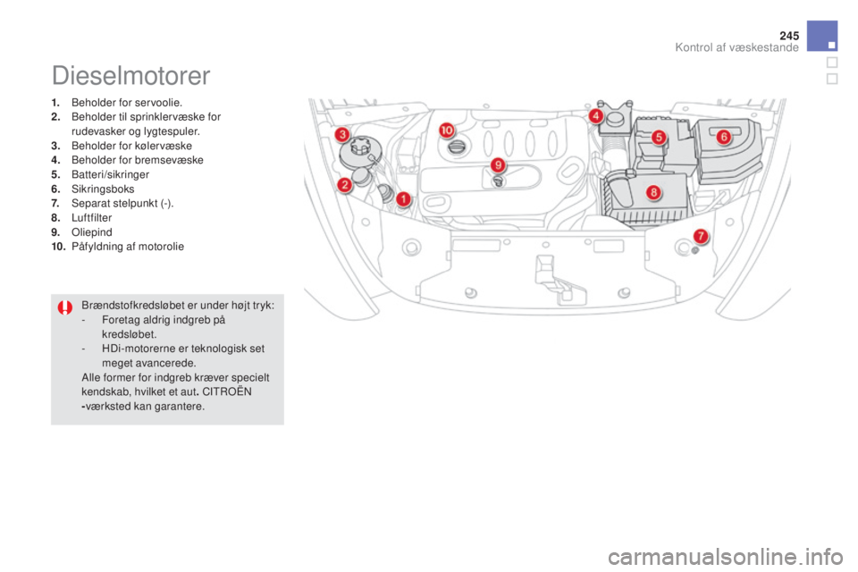CITROEN DS5 HYBRID 2016 InstruktionsbØger (in Danish) 245
DS5_da_Chap09_verifications_ed02-2015
1. Beholder for servoolie.
2. Be holder til sprinklervæske for
rudevasker og lygtespuler.
3.
Beh
older for kølervæske
4.
Beh
older for bremsevæske
5 CITROEN DS5 HYBRID 2016 InstruktionsbØger (in Danish) 245
DS5_da_Chap09_verifications_ed02-2015
1. Beholder for servoolie.
2. Be holder til sprinklervæske for
rudevasker og lygtespuler.
3.
Beh
older for kølervæske
4.
Beh
older for bremsevæske
5