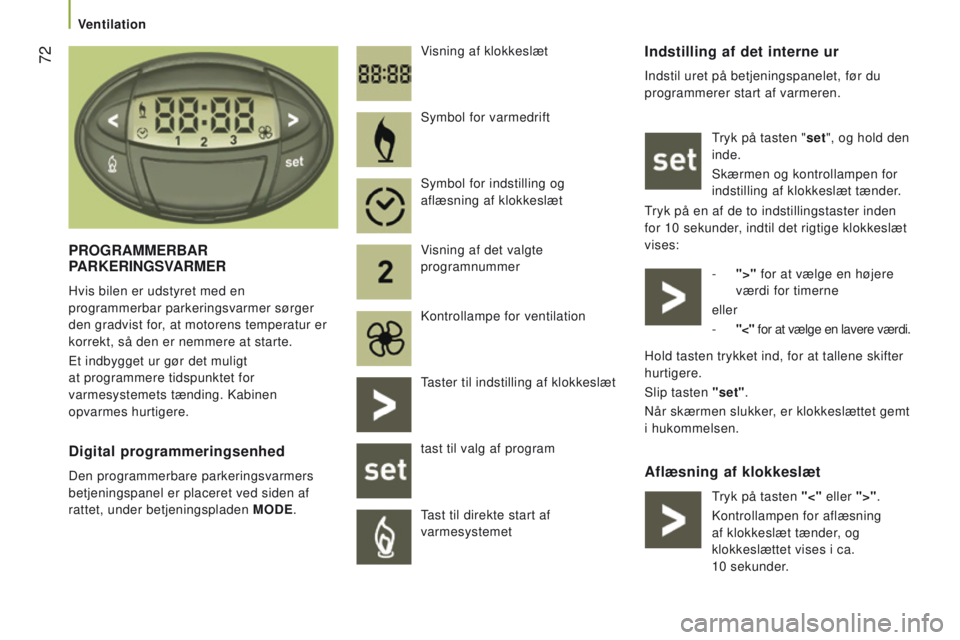 CITROEN JUMPER 2017 InstruktionsbØger (in Danish) 72
Jumper_da_Chap03_Ergo-et-confort_ed01-2016
Indstilling af det interne ur
Indstil uret på betjeningspanelet, før du
programmerer start af varmeren.Tryk på tasten "set", og hold den
ind CITROEN JUMPER 2017 InstruktionsbØger (in Danish) 72
Jumper_da_Chap03_Ergo-et-confort_ed01-2016
Indstilling af det interne ur
Indstil uret på betjeningspanelet, før du
programmerer start af varmeren.Tryk på tasten "set", og hold den
ind