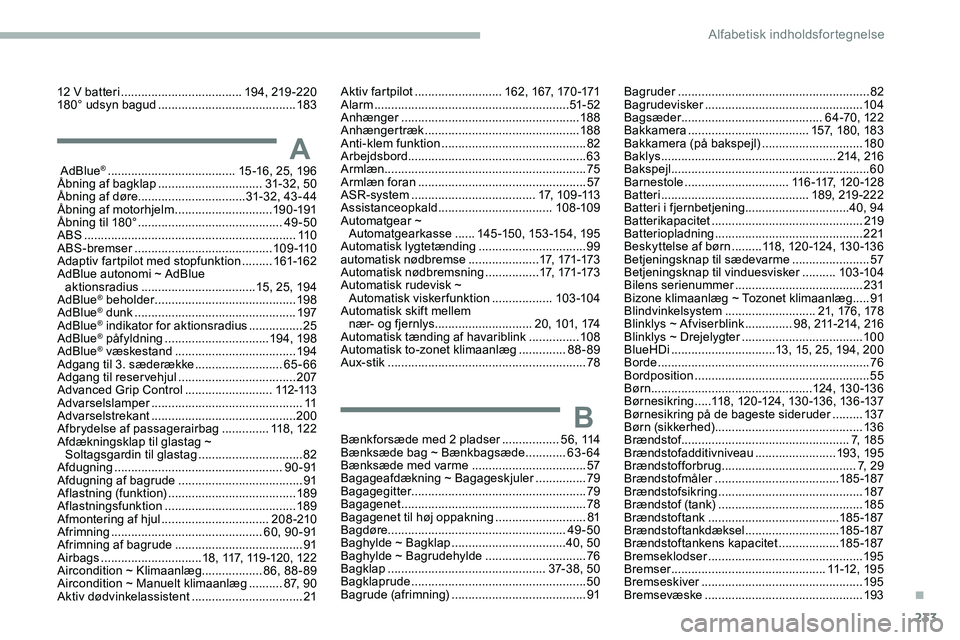 CITROEN JUMPER SPACETOURER 2020 InstruktionsbØger (in Danish) 233
AdBlue® ......................................1 5 -16, 25, 196
Åbning af bagklap ............................... 31- 32, 50
Åbning af døre................................ 31- 32, 43 - 4 4
Å CITROEN JUMPER SPACETOURER 2020 InstruktionsbØger (in Danish) 233
AdBlue® ......................................1 5 -16, 25, 196
Åbning af bagklap ............................... 31- 32, 50
Åbning af døre................................ 31- 32, 43 - 4 4
Å