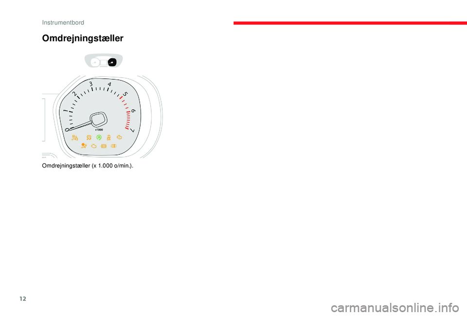 CITROEN JUMPER SPACETOURER 2018  InstruktionsbØger (in Danish) 12
Omdrejningstæller
Omdrejningstæller (x 1.000 o/min.). 
Instrumentbord  