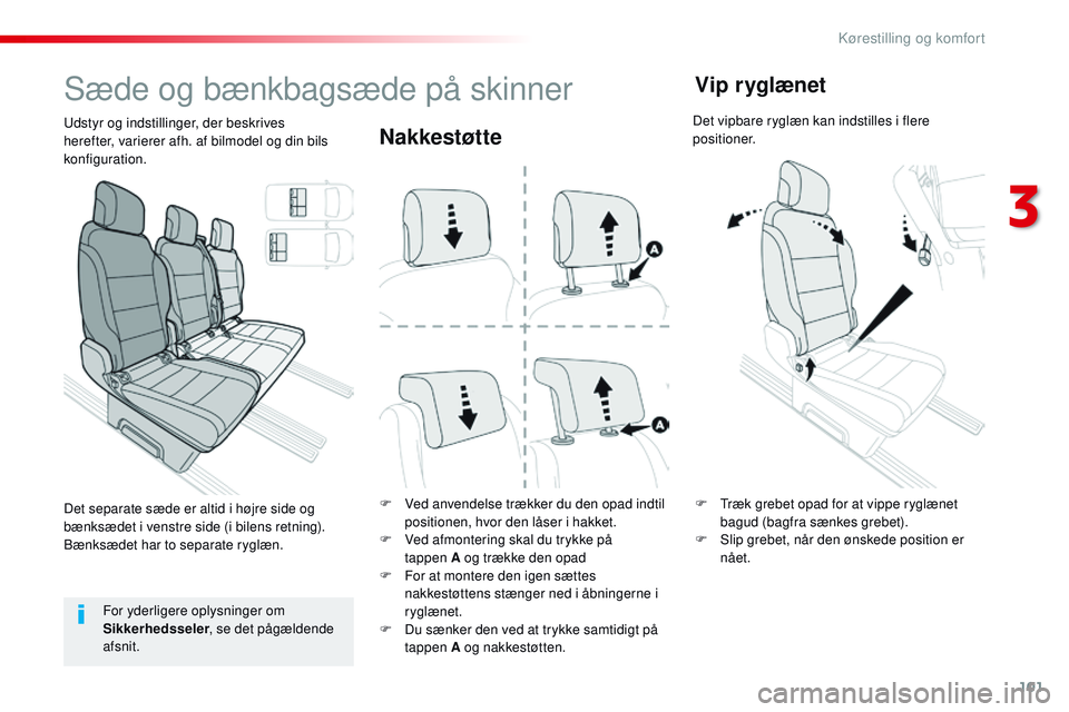 CITROEN JUMPER SPACETOURER 2017 InstruktionsbØger (in Danish) 101
Spacetourer-VP_da_Chap03_ergonomie-et-confort_ed01-2016
Nakkestøtte
F Ved anvendelse trækker du den opad indtil positionen, hvor den låser i hakket.
F
V
ed afmontering skal du trykke på
ta CITROEN JUMPER SPACETOURER 2017 InstruktionsbØger (in Danish) 101
Spacetourer-VP_da_Chap03_ergonomie-et-confort_ed01-2016
Nakkestøtte
F Ved anvendelse trækker du den opad indtil positionen, hvor den låser i hakket.
F
V
ed afmontering skal du trykke på
ta