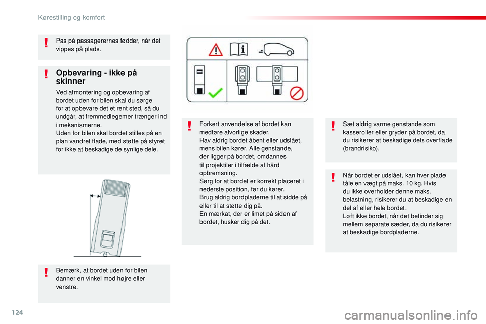 CITROEN JUMPER SPACETOURER 2017 InstruktionsbØger (in Danish) 124
Spacetourer-VP_da_Chap03_ergonomie-et-confort_ed01-2016
Pas på passagerernes fødder, når det
vippes på plads.Forkert anvendelse af bordet kan
medføre alvorlige skader.
Hav aldrig bordet åb CITROEN JUMPER SPACETOURER 2017 InstruktionsbØger (in Danish) 124
Spacetourer-VP_da_Chap03_ergonomie-et-confort_ed01-2016
Pas på passagerernes fødder, når det
vippes på plads.Forkert anvendelse af bordet kan
medføre alvorlige skader.
Hav aldrig bordet åb