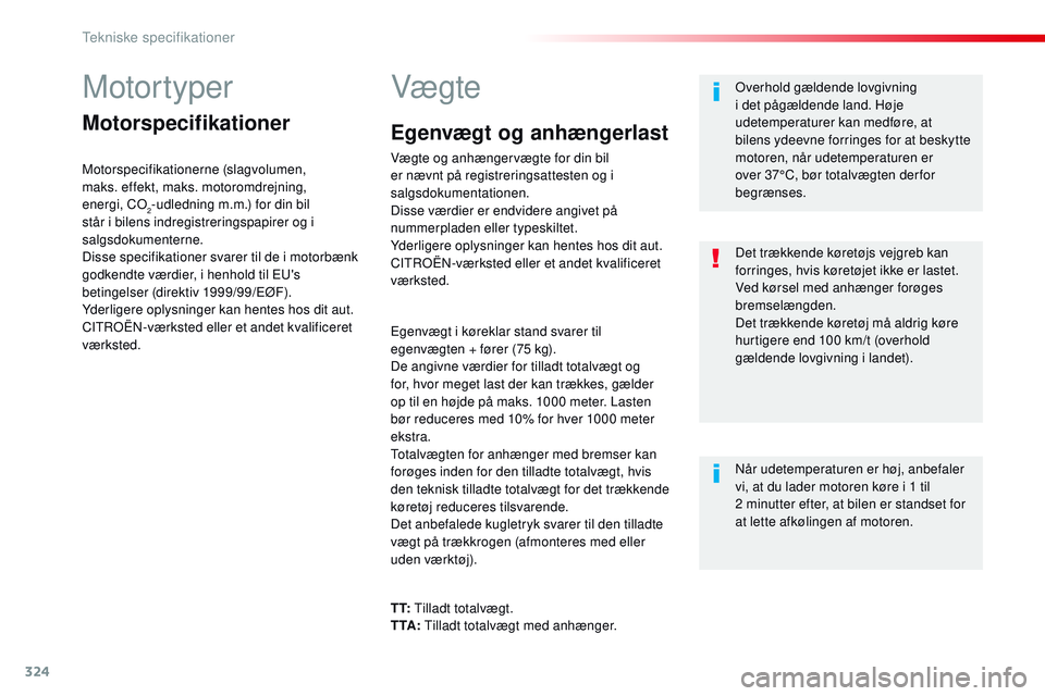 CITROEN JUMPER SPACETOURER 2017  InstruktionsbØger (in Danish) 324
Spacetourer-VP_da_Chap09_caracteristiques-techniques_ed01-2016
Motortyper
Motorspecifikationer
Motorspecifikationerne (slagvolumen, 
maks. effekt, maks. motoromdrejning, 
energi, CO
2-udledning m.