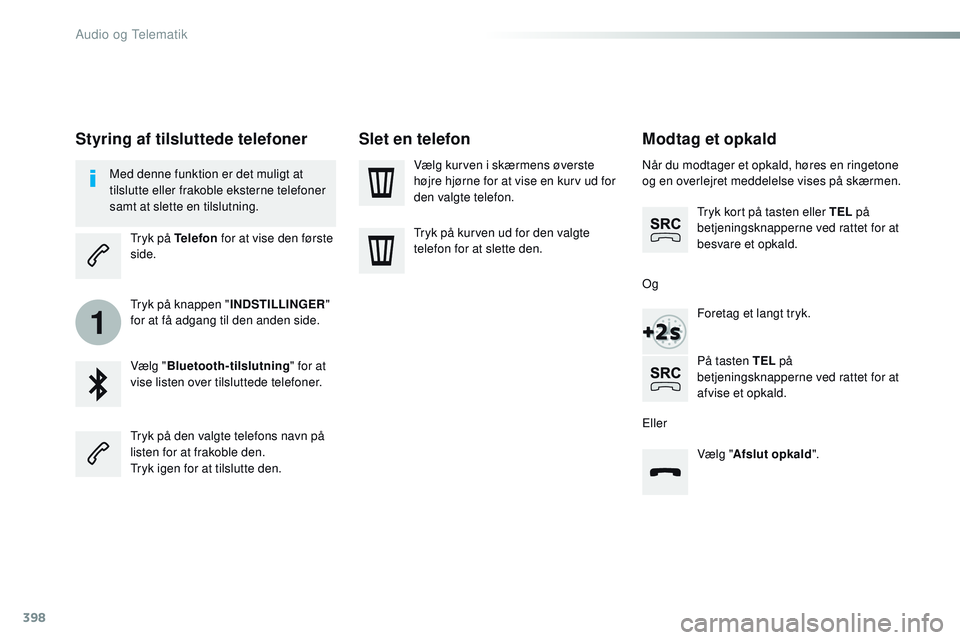 CITROEN JUMPER SPACETOURER 2017 InstruktionsbØger (in Danish) 398
1
Spacetourer-VP_da_Chap10b_NAC-1_ed01-2016
Modtag et opkald
Når du modtager et opkald, høres en ringetone
og en overlejret meddelelse vises på skærmen.Tryk kort på tasten eller TEL på
be CITROEN JUMPER SPACETOURER 2017 InstruktionsbØger (in Danish) 398
1
Spacetourer-VP_da_Chap10b_NAC-1_ed01-2016
Modtag et opkald
Når du modtager et opkald, høres en ringetone
og en overlejret meddelelse vises på skærmen.Tryk kort på tasten eller TEL på
be