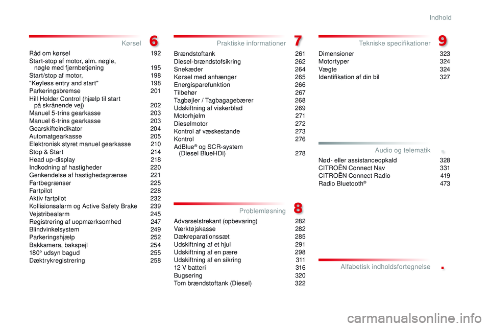 CITROEN JUMPER SPACETOURER 2017  InstruktionsbØger (in Danish) .
.
Spacetourer-VP_da_Chap00a_sommaire_ed01-2016
Råd om kørsel 192
Start-stop af motor, alm. nøgle,   nøgle med fjernbetjening
 1

95
Start /stop af motor,
 
1
 98
"Keyless entry and start"