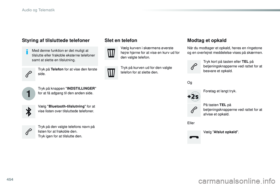 CITROEN JUMPER SPACETOURER 2017 InstruktionsbØger (in Danish) 454
1
Spacetourer-VP_da_Chap10c_RCC-1_ed01-2016
Modtag et opkald
Når du modtager et opkald, høres en ringetone
og en overlejret meddelelse vises på skærmen.Tryk kort på tasten eller TEL på
be CITROEN JUMPER SPACETOURER 2017 InstruktionsbØger (in Danish) 454
1
Spacetourer-VP_da_Chap10c_RCC-1_ed01-2016
Modtag et opkald
Når du modtager et opkald, høres en ringetone
og en overlejret meddelelse vises på skærmen.Tryk kort på tasten eller TEL på
be