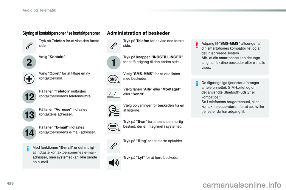CITROEN JUMPER SPACETOURER 2017 InstruktionsbØger (in Danish) 456
2
12
13
14
1
Spacetourer-VP_da_Chap10c_RCC-1_ed01-2016
Adgang til "SMS-MMS" afhænger af
din smartphones kompatibilitet og af
det integrerede system.
Afh. af din smartphone kan det tage CITROEN JUMPER SPACETOURER 2017 InstruktionsbØger (in Danish) 456
2
12
13
14
1
Spacetourer-VP_da_Chap10c_RCC-1_ed01-2016
Adgang til "SMS-MMS" afhænger af
din smartphones kompatibilitet og af
det integrerede system.
Afh. af din smartphone kan det tage