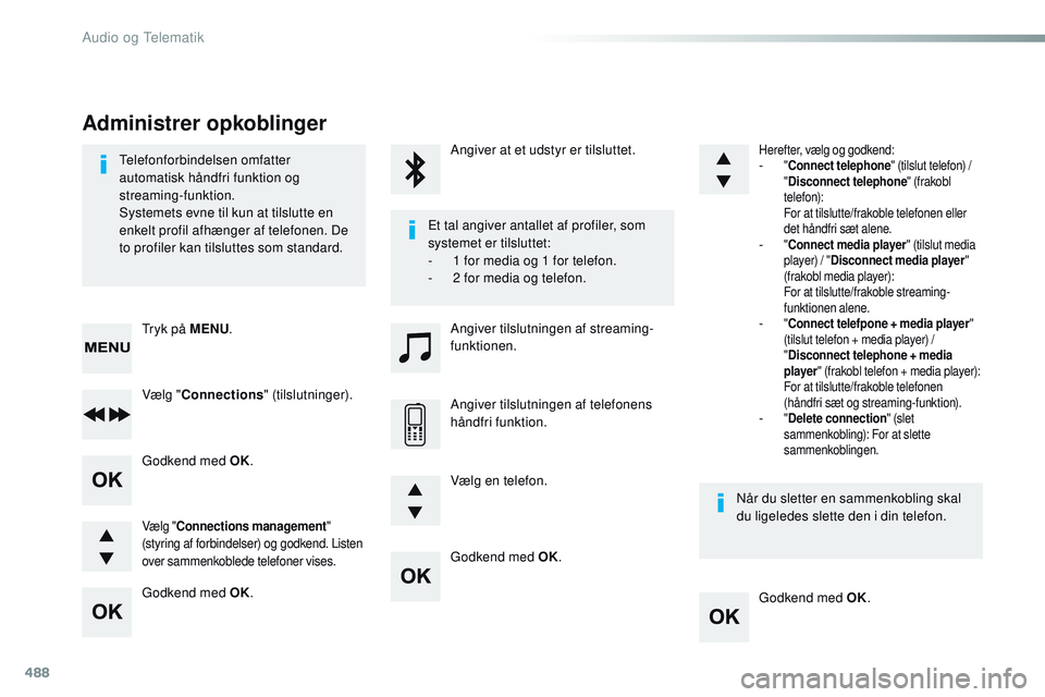 CITROEN JUMPER SPACETOURER 2017 InstruktionsbØger (in Danish) 488
Godkend med OK.Godkend med OK.
Godkend med OK.
Godkend med OK.
Telefonforbindelsen omfatter
automatisk håndfri funktion og
streaming-funktion.
Systemets evne til kun at tilslutte en
enkelt pro CITROEN JUMPER SPACETOURER 2017 InstruktionsbØger (in Danish) 488
Godkend med OK.Godkend med OK.
Godkend med OK.
Godkend med OK.
Telefonforbindelsen omfatter
automatisk håndfri funktion og
streaming-funktion.
Systemets evne til kun at tilslutte en
enkelt pro