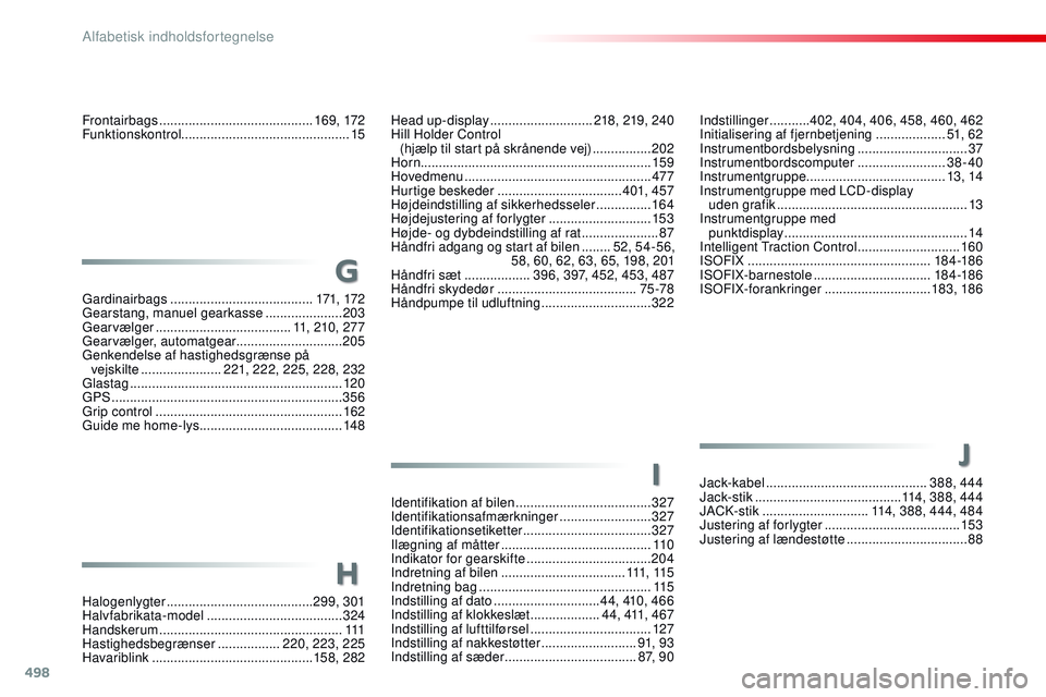 CITROEN JUMPER SPACETOURER 2017  InstruktionsbØger (in Danish) 498
Spacetourer-VP_da_Chap11_index-alpha_ed01-2016
Indstillinger ...........402, 404, 406, 458, 460, 462
Initialisering af fjernbetjening  ...................51, 6 2
Instrumentbordsbelysning
 

......