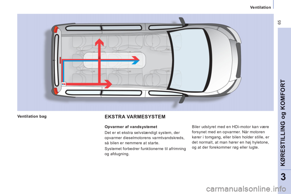 CITROEN JUMPER MULTISPACE 2013 InstruktionsbØger (in Danish) 65
Ventilation
KØRESTILLING o
g KOMFOR
T
3
EKSTRA VARMESYSTEM
Biler udstyret med en HDi-motor kan være
forsynet med en opvarmer. Når motoren
kører i tomgang, eller bilen holder stil CITROEN JUMPER MULTISPACE 2013 InstruktionsbØger (in Danish) 65
Ventilation
KØRESTILLING o
g KOMFOR
T
3
EKSTRA VARMESYSTEM
Biler udstyret med en HDi-motor kan være
forsynet med en opvarmer. Når motoren
kører i tomgang, eller bilen holder stil
