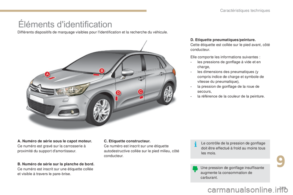 CITROEN C4 2017 Notices Demploi (in French) 279
Éléments d'identification
A. Numéro de série sous le capot moteur.
Ce numéro est gravé sur la carrosserie Ã
proximité du support d'amortisseur.
B. Numéro de série sur la planche CITROEN C4 2017 Notices Demploi (in French) 279
Éléments d'identification
A. Numéro de série sous le capot moteur.
Ce numéro est gravé sur la carrosserie Ã
proximité du support d'amortisseur.
B. Numéro de série sur la planche