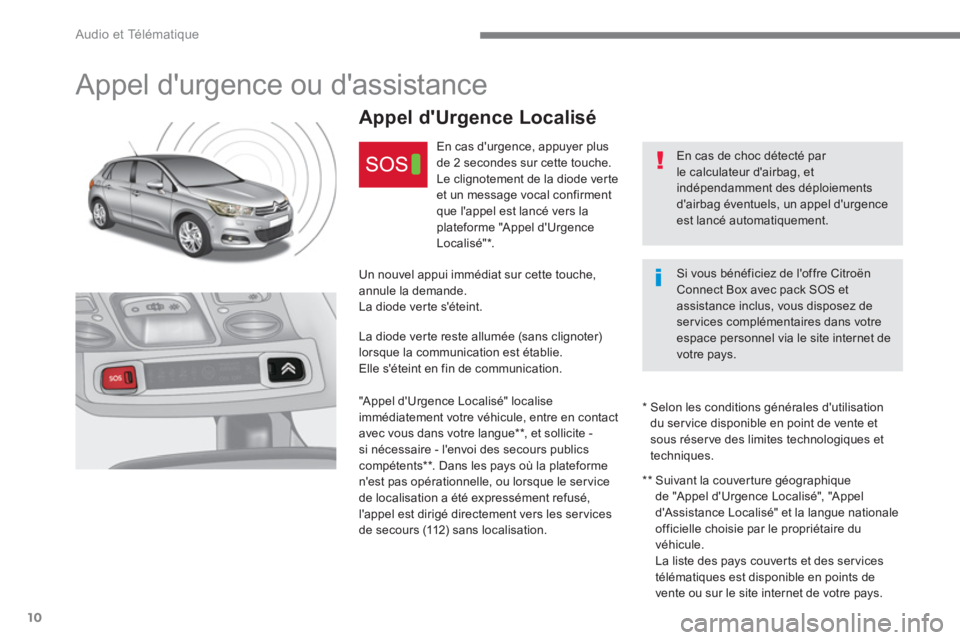 CITROEN C4 2017  Notices Demploi (in French)   Audio et Télématique 
10
   
 
 
 
 
 
Appel durgence ou dassistance 
 
 
 
 
 
 
 
 
Appel dUrgence Localisé  
 
 
 
 
 
 
 
 
 
 
 
 
 
En cas durgence, appuyer plus 
de 2 secondes sur cett