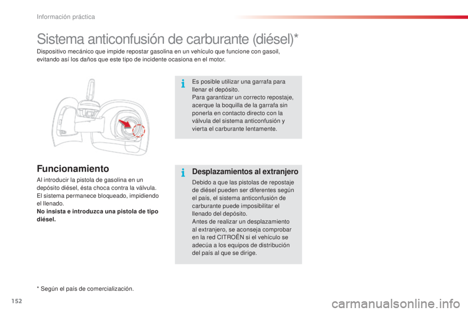 CITROEN C4 CACTUS 2016  Manuales de Empleo (in Spanish) 152
C4-cactus_es_Chap07_info-pratiques_ed01-2015
C4-cactus_es_Chap07_info-pratiques_ed01-2015
Sistema anticonfusión de carburante (diésel)*
Funcionamiento
Al introducir la pistola de gasolina en un 