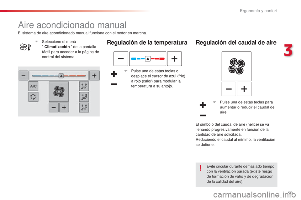 CITROEN C4 CACTUS 2016 Manuales de Empleo (in Spanish) 59
C4-cactus_es_Chap03_Ergonomie-et-confort_ed01-2015
C4-cactus_es_Chap03_Ergonomie-et-confort_ed01-2015
Aire acondicionado manual
Regulación de la temperatura
F Pulse una de estas teclas o desplace CITROEN C4 CACTUS 2016 Manuales de Empleo (in Spanish) 59
C4-cactus_es_Chap03_Ergonomie-et-confort_ed01-2015
C4-cactus_es_Chap03_Ergonomie-et-confort_ed01-2015
Aire acondicionado manual
Regulación de la temperatura
F Pulse una de estas teclas o desplace